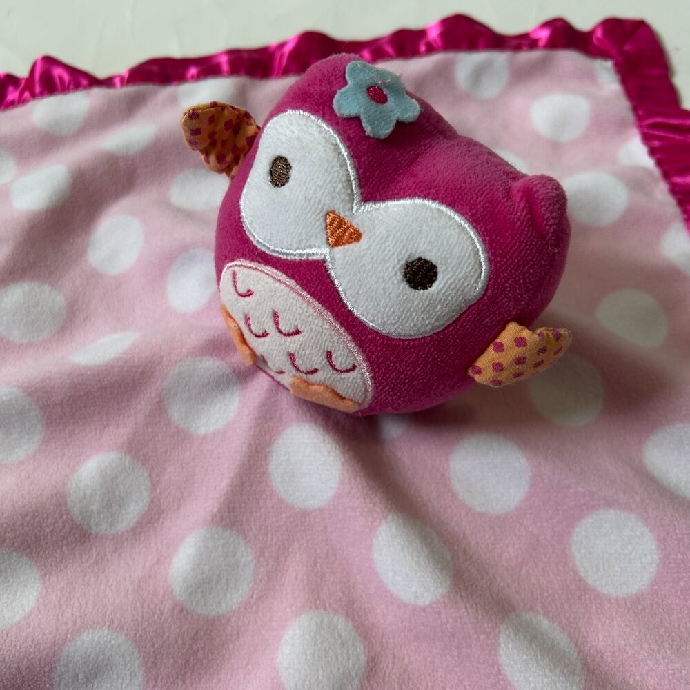 Circo Target Pink Owl Baby Lovey Polka Dot Plush Security Blanket Satin Trim - Picture 2 of 14
